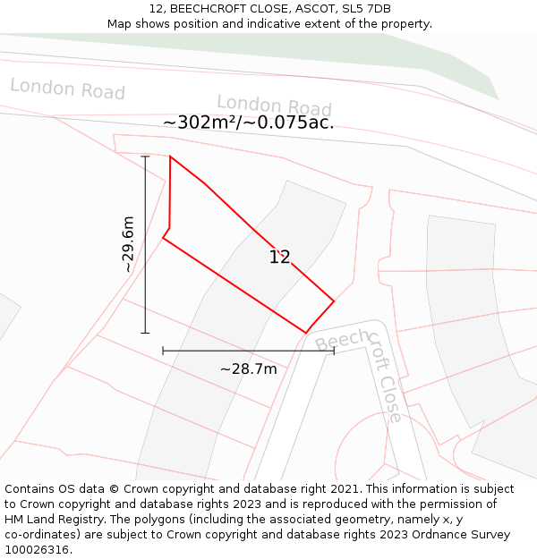 12, BEECHCROFT CLOSE, ASCOT, SL5 7DB: Plot and title map