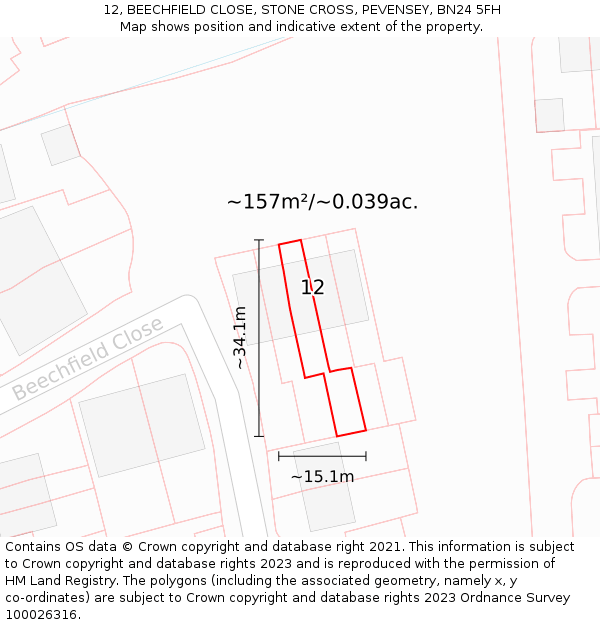 12, BEECHFIELD CLOSE, STONE CROSS, PEVENSEY, BN24 5FH: Plot and title map