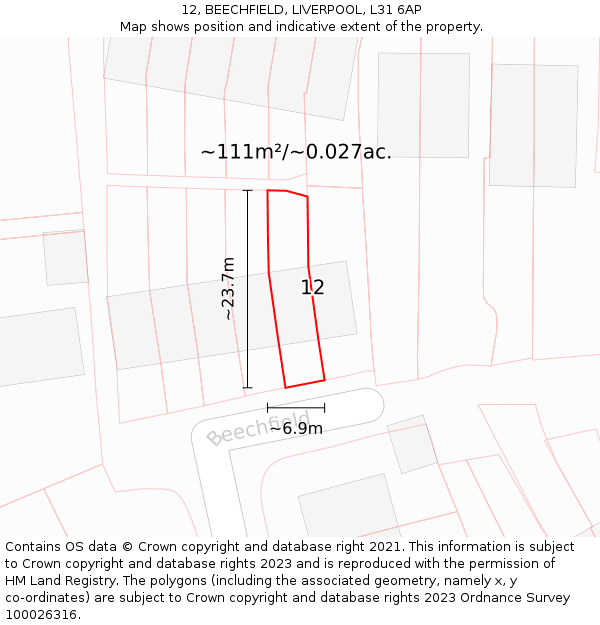 12, BEECHFIELD, LIVERPOOL, L31 6AP: Plot and title map
