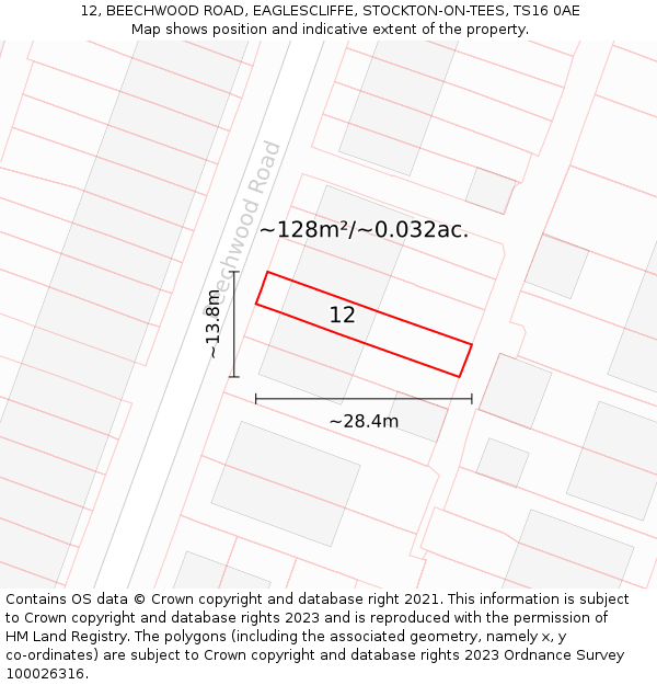 12, BEECHWOOD ROAD, EAGLESCLIFFE, STOCKTON-ON-TEES, TS16 0AE: Plot and title map