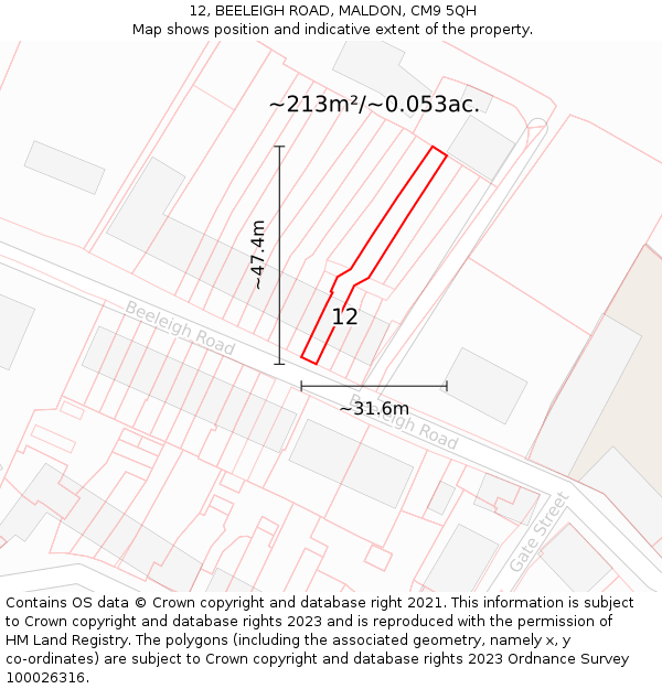 12, BEELEIGH ROAD, MALDON, CM9 5QH: Plot and title map