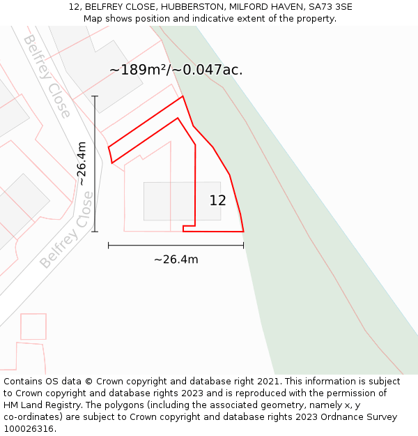12, BELFREY CLOSE, HUBBERSTON, MILFORD HAVEN, SA73 3SE: Plot and title map