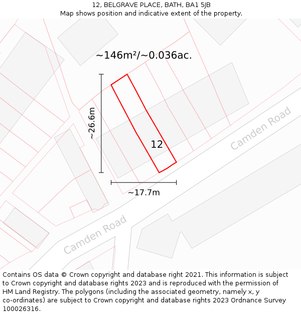 12, BELGRAVE PLACE, BATH, BA1 5JB: Plot and title map