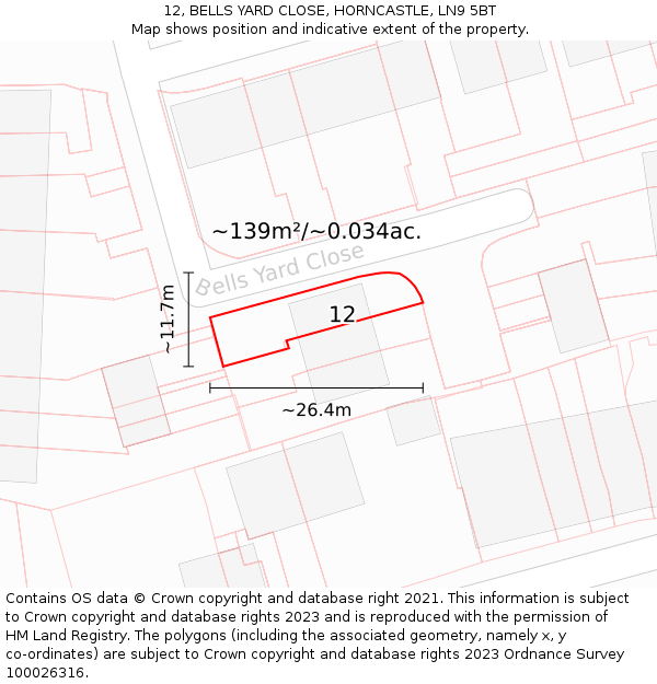 12, BELLS YARD CLOSE, HORNCASTLE, LN9 5BT: Plot and title map