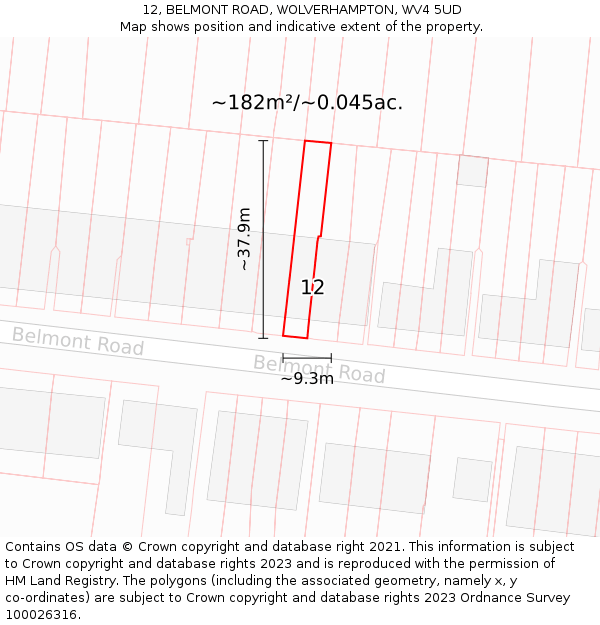 12, BELMONT ROAD, WOLVERHAMPTON, WV4 5UD: Plot and title map
