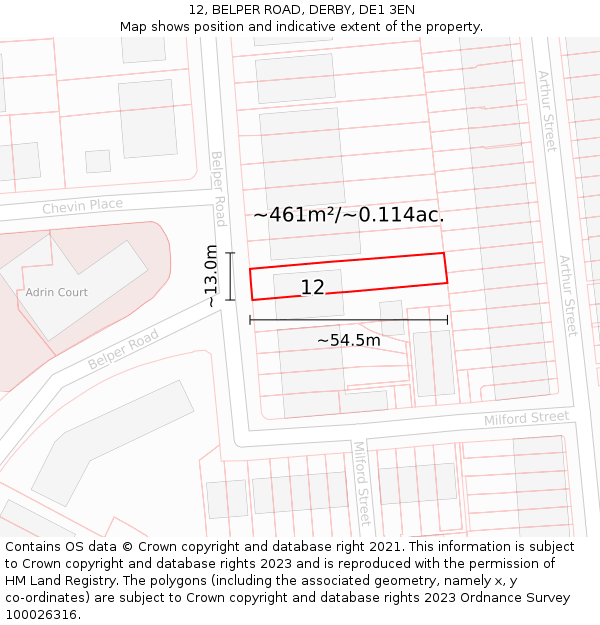 12, BELPER ROAD, DERBY, DE1 3EN: Plot and title map