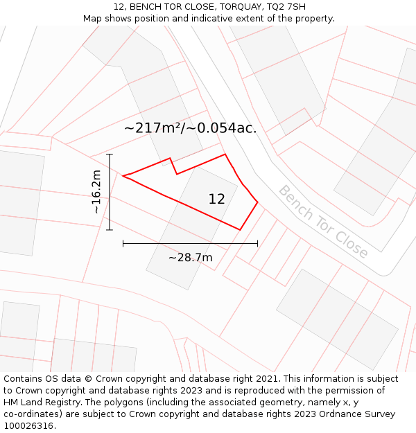 12, BENCH TOR CLOSE, TORQUAY, TQ2 7SH: Plot and title map