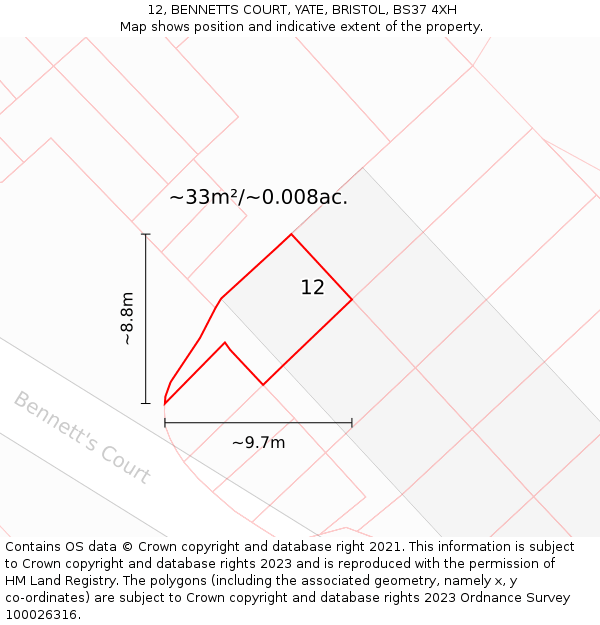 12, BENNETTS COURT, YATE, BRISTOL, BS37 4XH: Plot and title map