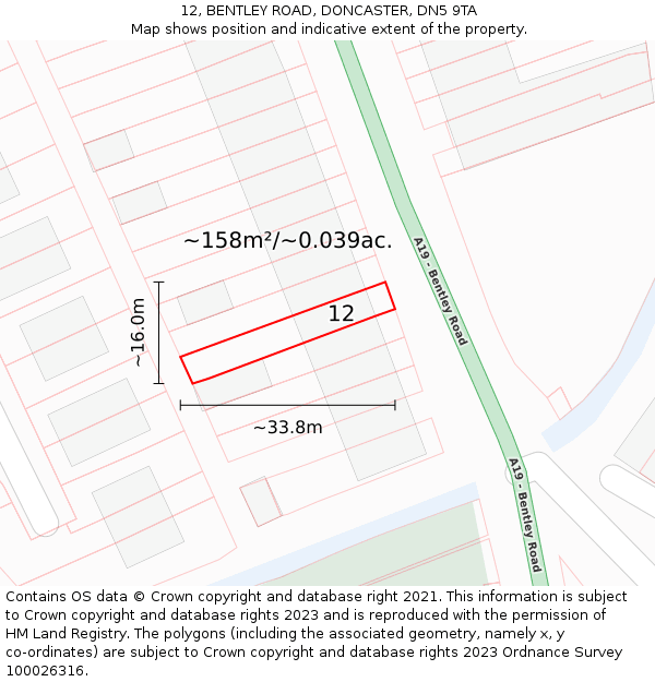12, BENTLEY ROAD, DONCASTER, DN5 9TA: Plot and title map
