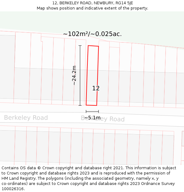12, BERKELEY ROAD, NEWBURY, RG14 5JE: Plot and title map