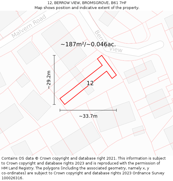12, BERROW VIEW, BROMSGROVE, B61 7HF: Plot and title map