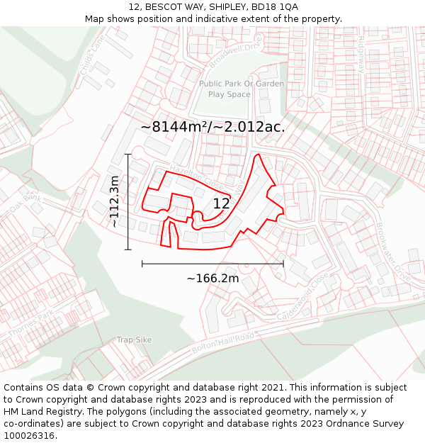 12, BESCOT WAY, SHIPLEY, BD18 1QA: Plot and title map