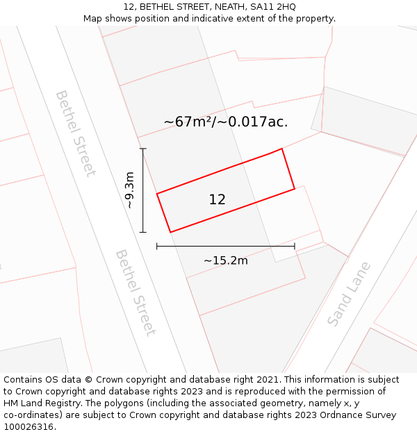 12, BETHEL STREET, NEATH, SA11 2HQ: Plot and title map
