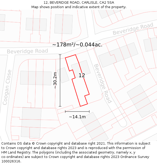 12, BEVERIDGE ROAD, CARLISLE, CA2 5SA: Plot and title map