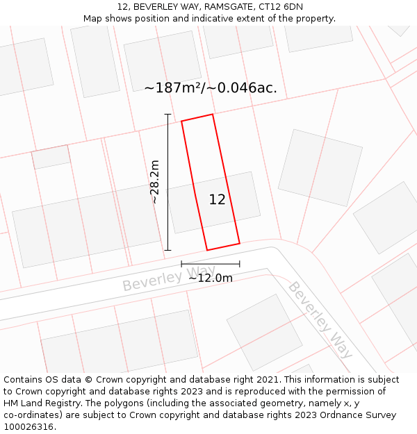 12, BEVERLEY WAY, RAMSGATE, CT12 6DN: Plot and title map