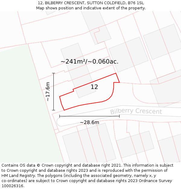 12, BILBERRY CRESCENT, SUTTON COLDFIELD, B76 1SL: Plot and title map