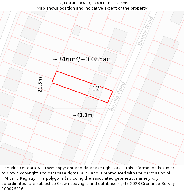 12, BINNIE ROAD, POOLE, BH12 2AN: Plot and title map