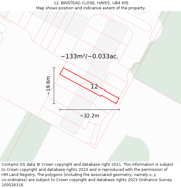 12, BINSTEAD CLOSE, HAYES, UB4 9YE: Plot and title map