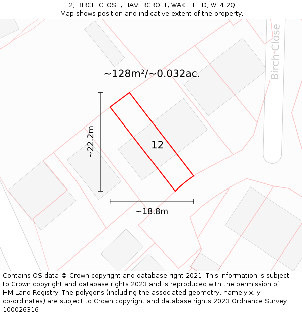 12, BIRCH CLOSE, HAVERCROFT, WAKEFIELD, WF4 2QE: Plot and title map