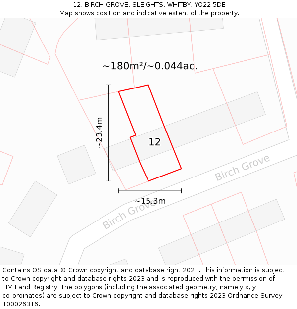 12, BIRCH GROVE, SLEIGHTS, WHITBY, YO22 5DE: Plot and title map