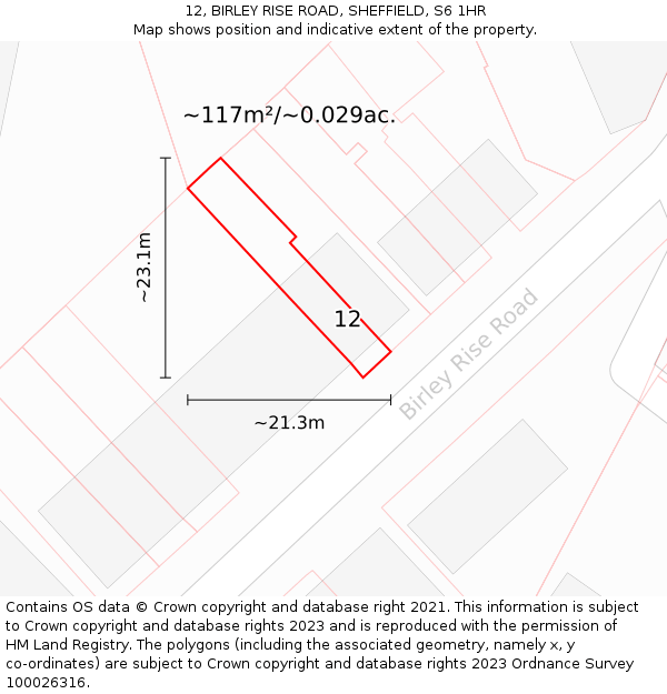 12, BIRLEY RISE ROAD, SHEFFIELD, S6 1HR: Plot and title map