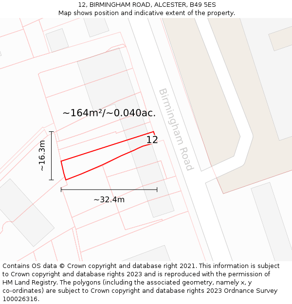 12, BIRMINGHAM ROAD, ALCESTER, B49 5ES: Plot and title map