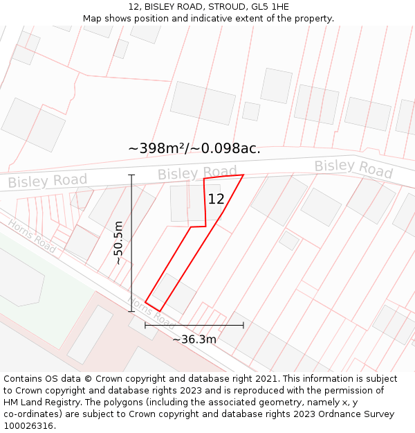 12, BISLEY ROAD, STROUD, GL5 1HE: Plot and title map