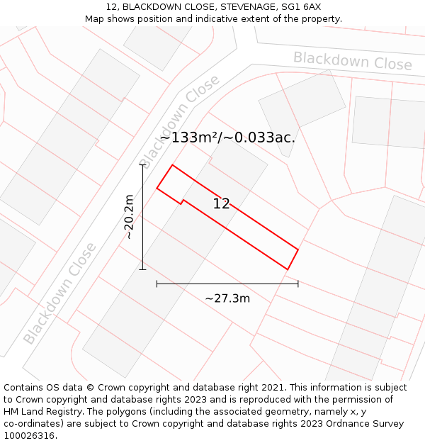12, BLACKDOWN CLOSE, STEVENAGE, SG1 6AX: Plot and title map