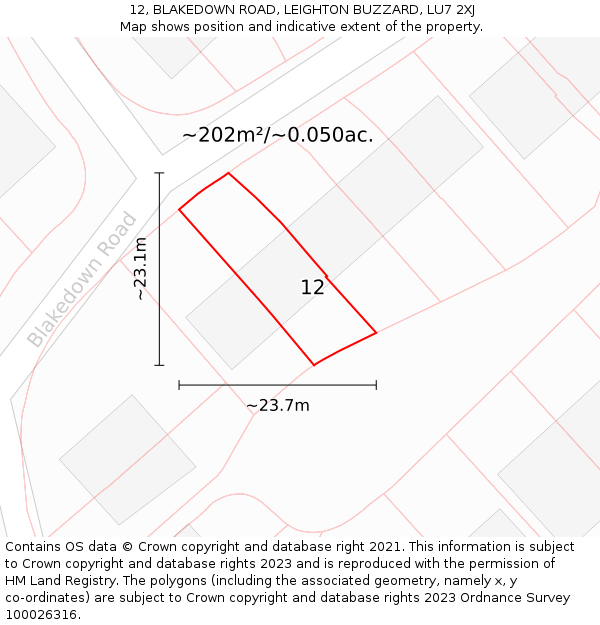 12, BLAKEDOWN ROAD, LEIGHTON BUZZARD, LU7 2XJ: Plot and title map