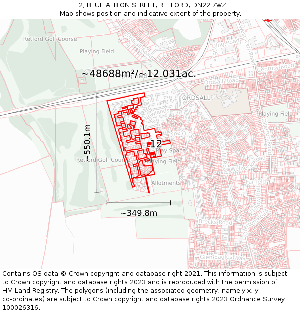 12, BLUE ALBION STREET, RETFORD, DN22 7WZ: Plot and title map