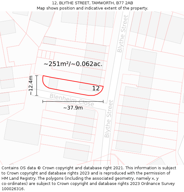 12, BLYTHE STREET, TAMWORTH, B77 2AB: Plot and title map