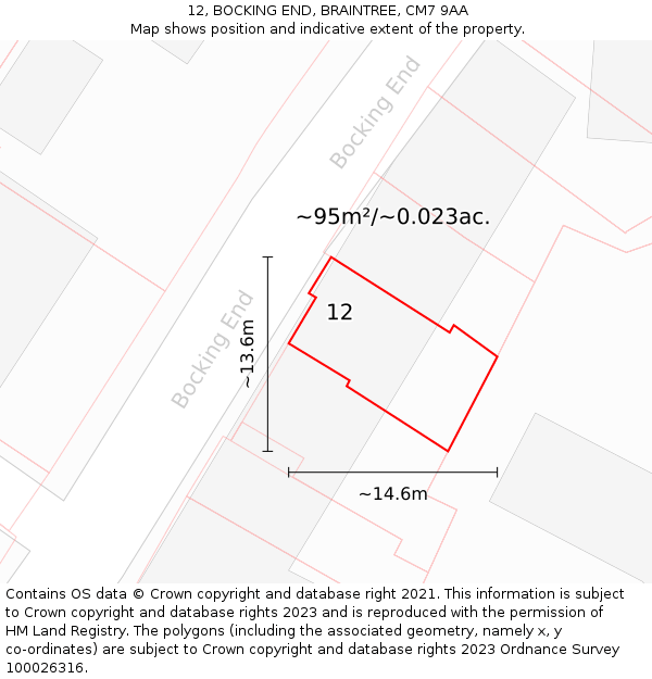 12, BOCKING END, BRAINTREE, CM7 9AA: Plot and title map