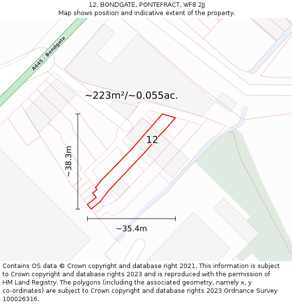 12, BONDGATE, PONTEFRACT, WF8 2JJ: Plot and title map