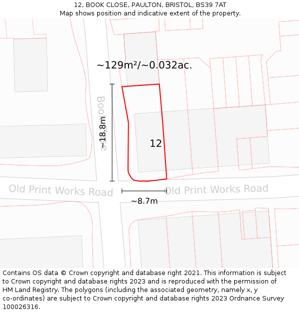 12, BOOK CLOSE, PAULTON, BRISTOL, BS39 7AT: Plot and title map