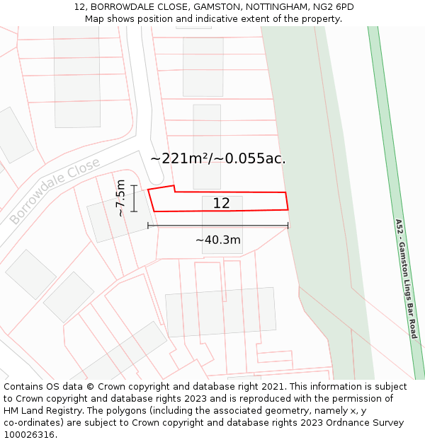 12, BORROWDALE CLOSE, GAMSTON, NOTTINGHAM, NG2 6PD: Plot and title map