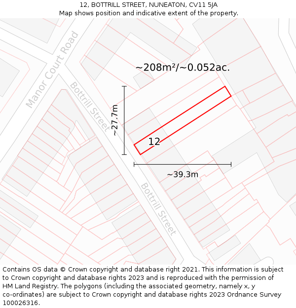 12, BOTTRILL STREET, NUNEATON, CV11 5JA: Plot and title map