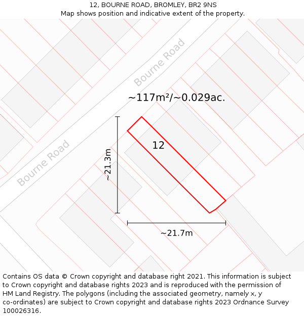 12, BOURNE ROAD, BROMLEY, BR2 9NS: Plot and title map