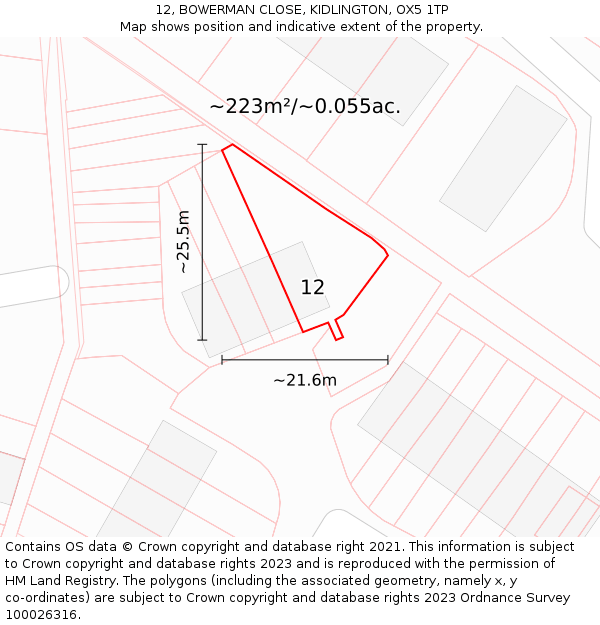 12, BOWERMAN CLOSE, KIDLINGTON, OX5 1TP: Plot and title map