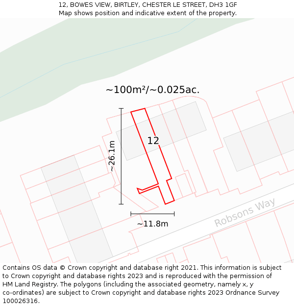 12, BOWES VIEW, BIRTLEY, CHESTER LE STREET, DH3 1GF: Plot and title map