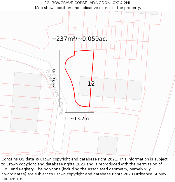 12, BOWGRAVE COPSE, ABINGDON, OX14 2NL: Plot and title map