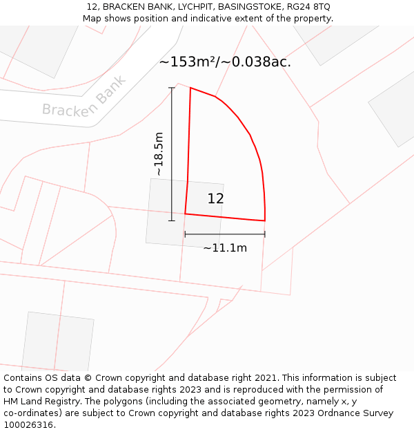 12, BRACKEN BANK, LYCHPIT, BASINGSTOKE, RG24 8TQ: Plot and title map