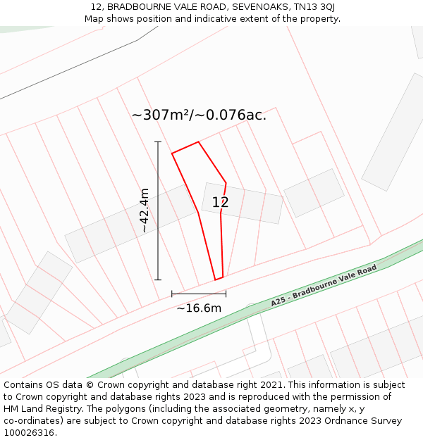 12, BRADBOURNE VALE ROAD, SEVENOAKS, TN13 3QJ: Plot and title map
