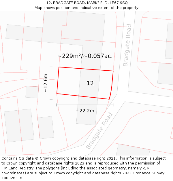 12, BRADGATE ROAD, MARKFIELD, LE67 9SQ: Plot and title map