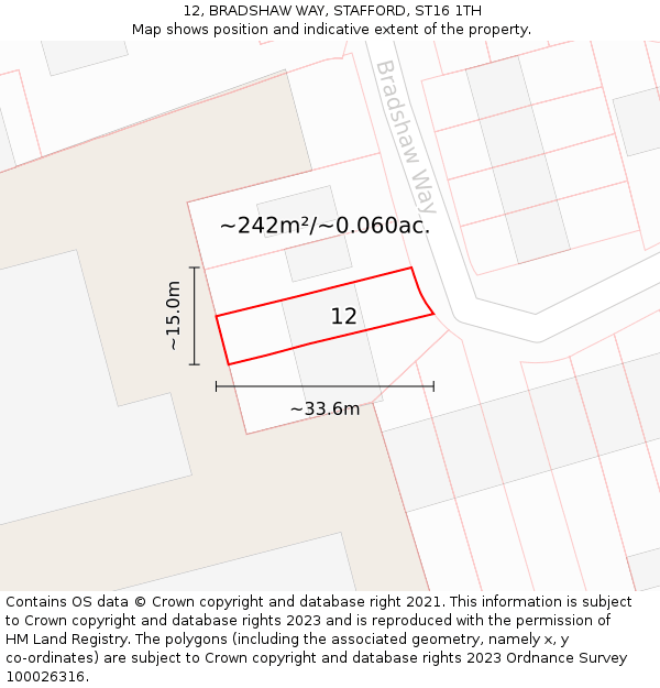 12, BRADSHAW WAY, STAFFORD, ST16 1TH: Plot and title map