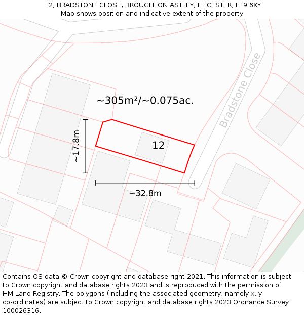 12, BRADSTONE CLOSE, BROUGHTON ASTLEY, LEICESTER, LE9 6XY: Plot and title map