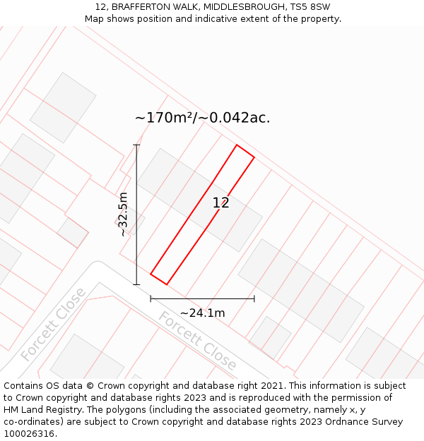 12, BRAFFERTON WALK, MIDDLESBROUGH, TS5 8SW: Plot and title map