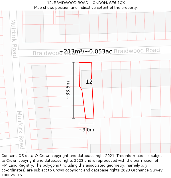 12, BRAIDWOOD ROAD, LONDON, SE6 1QX: Plot and title map