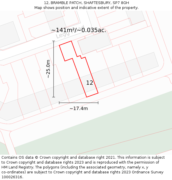 12, BRAMBLE PATCH, SHAFTESBURY, SP7 8GH: Plot and title map
