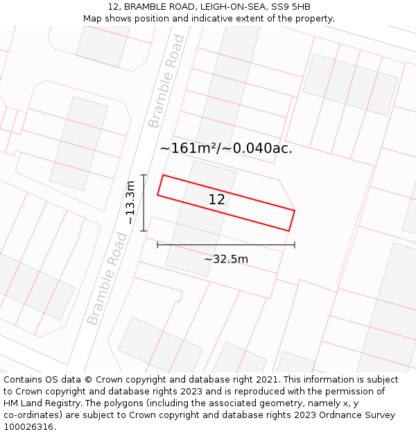 12, BRAMBLE ROAD, LEIGH-ON-SEA, SS9 5HB: Plot and title map