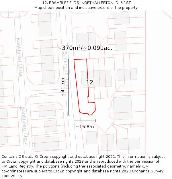 12, BRAMBLEFIELDS, NORTHALLERTON, DL6 1ST: Plot and title map